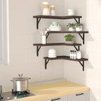 Corner Floating Shelves Wall Mounted Set of 4, Rustic Wood Storage Display Wall Shelves for Home Decor, Bathroom, Kitchen, Bedroom, Living Room, Office (Brown)