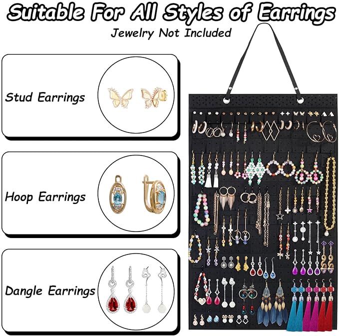 Caffox Hanging Earring Holder, Large Earring Organizer with 20Pcs Extra Hooks for Earrings, Necklaces, Bracelets, Jewelry and Sunglasses, Wall Earring Display for Home, Holds Up To 300 Pairs