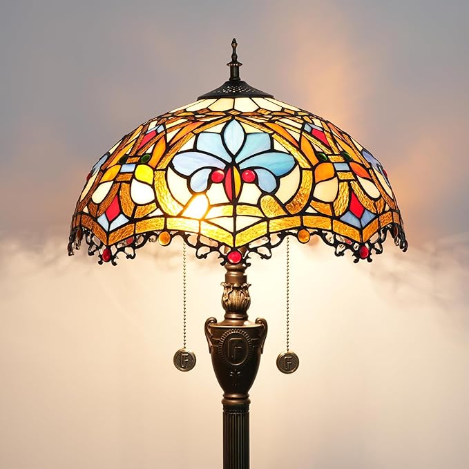 Tiffany Floor Lamp Stained Glass Floor Light Bright Lighting Rustic Standing Lamp Vintage Unique Bronze Reading Corner Lamp for Home Decor Living Room Bedroom 16X16X64 Inches