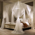 VETHIN 4 Corners Post Princess Bed Canopy Curtain Double Layer Cozy Drape Netting 4 Opening Mosquito Net for Girls & Adults Bedroom Decoration Accessories (Double White, 64" W*82" L*82"*H/(Queen))
