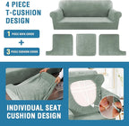 H.VERSAILTEX Sofa Cover 4 Piece T Cushion Sofa Slipcovers Thick Velvet Couch Cover Stretch T Cushion Sofa Covers for 3 Cushion Couch with 3 Individual T Cushion Covers Washable, Sea Grass
