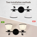 ANDY STAR Bathroom Lighting Fixtures Over Mirror, 2-Light Matte Black Vanity Light with Frosted Glass, Anti-Rust Metal Framed Bathroom Wall Lamp Sconces for Mirror Bedroom, Living Room Hallway