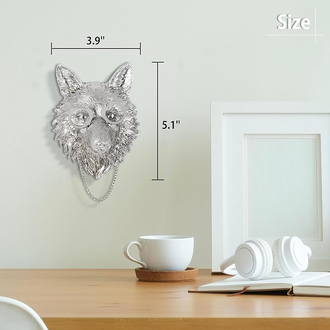 UITWMKTG Silver Animal Head Wall Decor Modern Home Decor Resin Animal Sculptures Wall Mount Vintage Head Wall Art for Living Room Hanging Decoration Fox