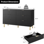 GarveeHome Black Dresser, Modern 6 Drawer Dresser for Bedroom with Gold Handle and Large Drawer, Wood Double Chest of Drawers and Storage Organizer for Living Room, Hallway, Entryway