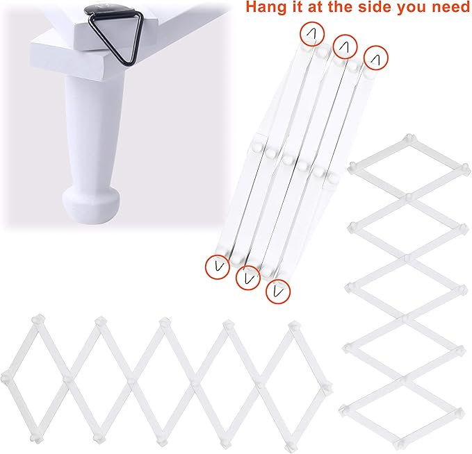 Dseap Accordian Wall Hanger: 16” High Wooden Wall Expandable Coat Rack, Hat Rack Holder, Accordion Hook for Baseball Caps, Coats, Mugs, 16 Peg Hooks, White