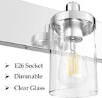 Aipsun Bathroom Vanity Lighting Fixtures Chrome Vanity Light 2 Light Stainless Steel Bathroom Light with Clear Glass Shade(Exclude Bulb)