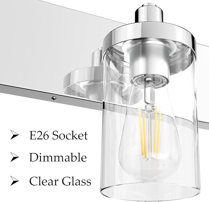 Aipsun Chrome Bathroom Light Fixtures 5 Light Bathroom Vanity Light Stainless Steel with Clear Glass Shade(Exclude Bulb)