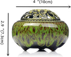 Incense Burner with Calabash Incense Stick Holder - Porcelain Charcoal Censer for Use with Resin Granular Powder Cone or Coil Incense (Kiln-Colored Green)