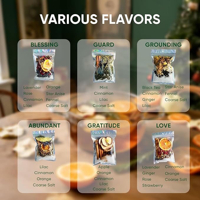 6PCS Simmer Pot Potpourri, Mixed Flavors Simmer Pot Mix with Natural Ingredients, A Mixture of Herbs, Salt & Dried Fruit for Home Fragrance Odor Removal, Holiday(One Pack(6 Pcs))