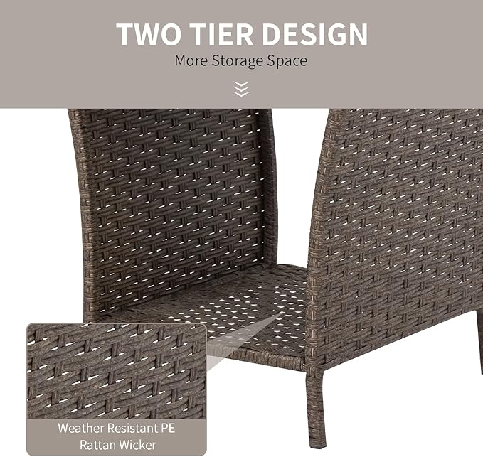 Outdoor Side Table Wicker Rattan Side Tables, End Table for Patio with Glass Top Rattan Storage for Patio Courtyard Balcony