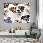 VUMIVI Cartoon Dog Tapestry Black & White Pet Dog Heads Cute Illustration Modern Creative Design Tapestry Wall Hanging for Living Room Bedroom Dorm Classroom Aesthetic Decor W80xL60in