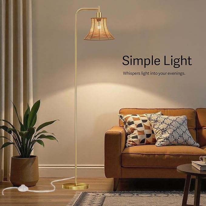 67" Modern Vintage Floor Lamp with Rope-Braided Lampshade - Ideal for Living Room, Bedroom & Office - Heavy Base, Pedal Switch, Stable & Convenient Lighting Solution(Include E26 Bulb)