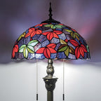 Tiffany Floor Lamp, 16" Stained Glass Maple Leaf Shade with Antique Bronze Base, 2-Light E26 Pull Chain Standing Reading Light for Living Room Bedroom16x16x64 Inches (Purple Blue Maple Leaf)