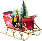 Berfutall-Red Santa Sleigh Christmas Decor for Table Top Holiday Home Decorations Decoration with Rustic Charm (G)