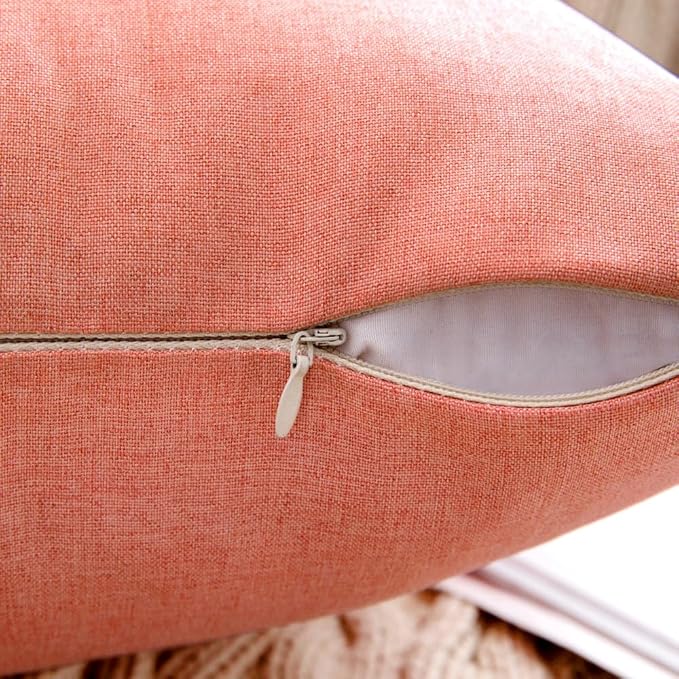 MIULEE Pack of 2 Decorative Outdoor Solid Waterproof Throw Pillow Covers Spring Valentine Faux Linen Garden Farmhouse Cushion Cases for Patio Tent Balcony Couch Sofa 18x18 Inch Blush Pink