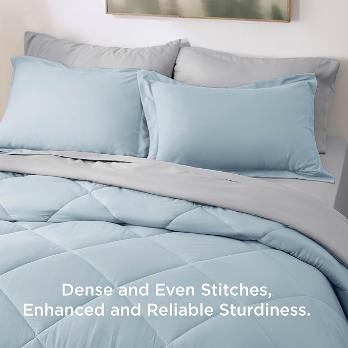 Bedsure Twin Comforter Set - 5 Pieces Reversible Sky Blue Bedding, Twin Size Bed Set for All Seasons, Bed in a Bag with Down Alternative Comforter, Sheets, Pillowcase & Sham