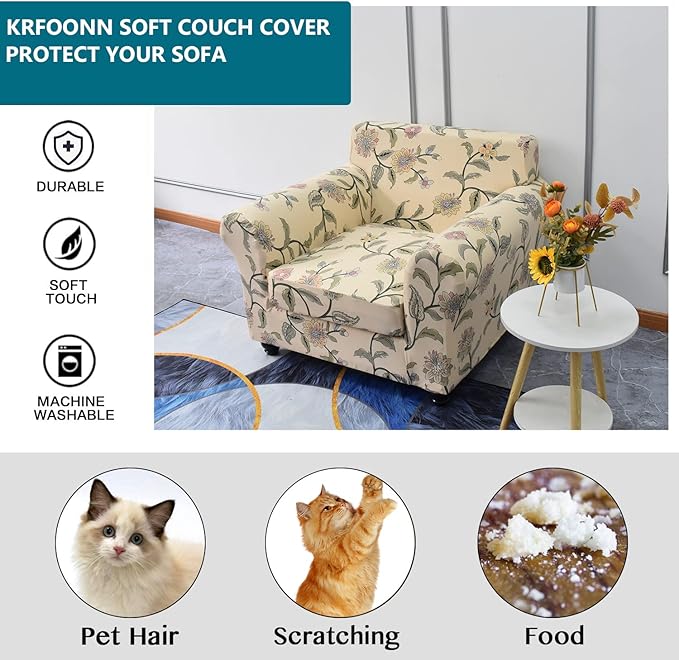 KRFOONN 2 Piece Chair Covers Printed Sofa Covers Couch Covers Washable Armchair Sofa Couch Slipcover Furniture Protector with Elastic Bottom for Living Room (Armchair, 05), Small