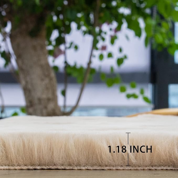 Camel Plush Shag Faux Rabbit Washable Fuzzy Fur Rugs for Living Room Bedroom Kids Circle Small Nursery Area Rug Round Rug 3ft