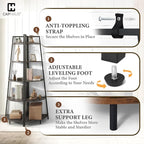 CAPHAUS Tall Corner Shelf Stand, 6-Tier Display Shelves, Ladder Corner Wood Storage Plant Bookshelf with Metal Frame, Versatile Shelving Unit Bookcase for Home Office Space, Dark Grey