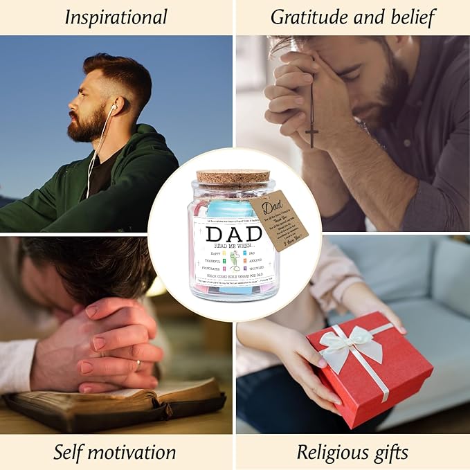 NewEleven Dad Gift, Gifts For Dad From Daughter, Son - New Dad Birthday Gift, Bible Verse Jar For Father - Decorative Glass Inspirational Scripture Jar with 92 Bible Verses