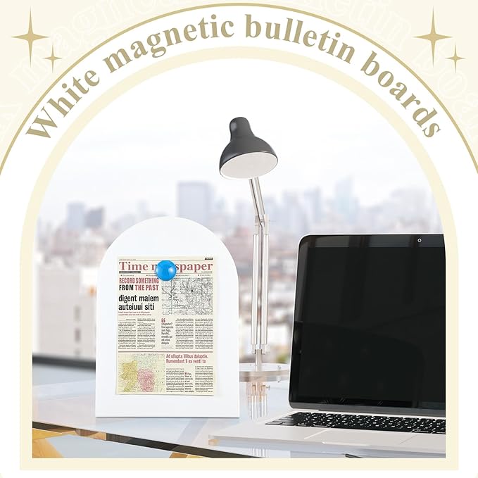 Shimeyao 2 Pcs Magnetic Bulletin Board for Tabletops with 8 Magnets Memo Display Easel Stand for Home Office School Kitchen Table Supplies (Arched,White,12 x 8.5 Inch)