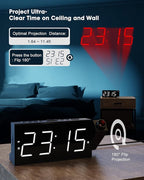 Projection Alarm Clock on Ceiling,Digital Clock for Bedroom with Battery Backup,7”Large Display,USB Charger,Dimmer,180° Rotatable Projector,12/24H,Snooze,DST,Loud Alarm Clock for Kids,Adults,Elders