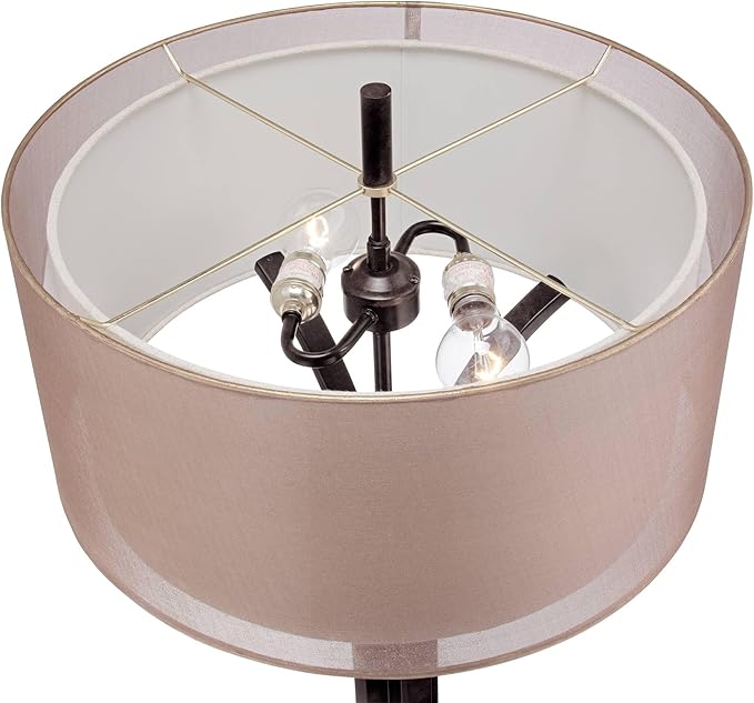 Franklin Iron Works Tristan Industrial Rustic 64" Tall Floor Lamp Standing with Smart Socket Deep Bronze Metal Sheer Tan Outer Textured Linen Inner Shade for Living Room Bedroom Office House Home