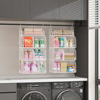 SWTYMIKI Hanging Closet Organizer Storage - 4 Tier Metal Stackable Hanging Closet Shelves with Dividers and S Hooks, Foldable Clothes Shelves for Clothes, Pants, Shoes, Coat, Hats Clutches Accessories