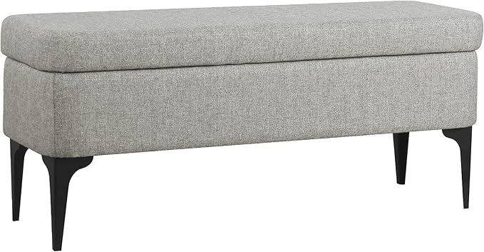 HomePop Upholstered Storage Bench with Metal Leg, 42" W, Cool Gray Woven