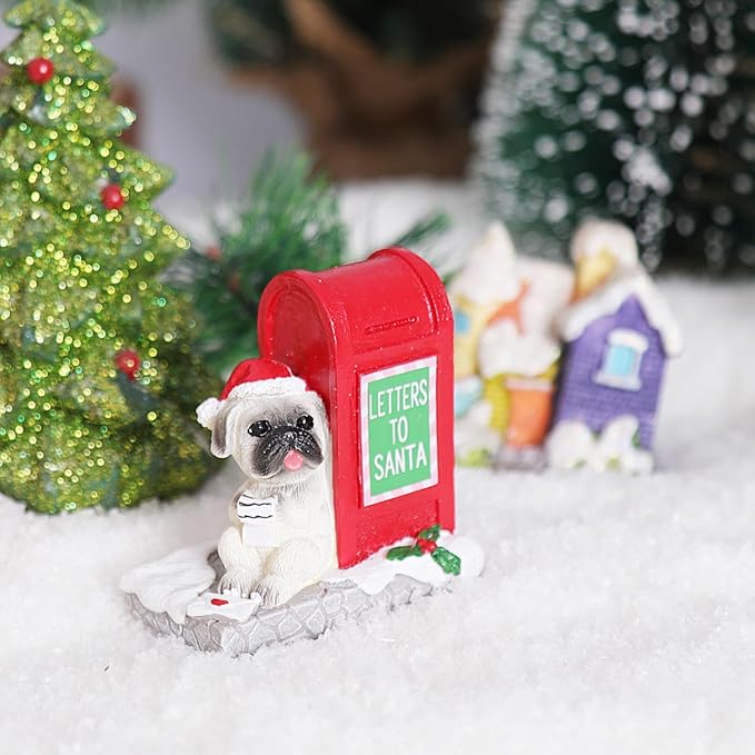 NINIPAPA Christmas Village Accessories Santa's Mailbox Villages Sets for Christmas Decoration Cute Resin Christmas Ornaments with Doggy Reading Letter