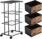 MAX Houser Dresser Storage with 3 Drawers, Fabric Tower Nightstand, Chest of Drawers,Vertical Storage Unit Organizer for Closets,Bedroom,Dorm, Wood Top, Rustic Brown Wood Grain Print