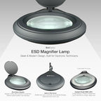 ESD Safe (Glass Lens) Professional LED Magnifying Lamp with Clamp (5 Diopter, 2.25X) Work Light, 4 Brightness Levels, Daylight Bright, 1200 Lumens, 5600K-6000K, Matte Black, BoliOptics MG16303222