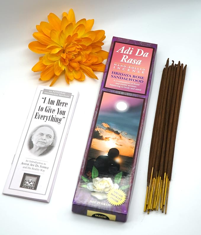 Adi Da Rasa Hridaya Rose Sandalwood Incense, 25gms Natural Hand Rolled. Quality Incense Sticks for Purification, Relaxation, Positivity, Yoga, Meditation, Natural and Handmade in India