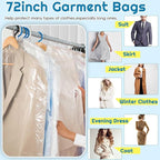 Patelai 120 Pcs 72 Inch Long Dry Cleaning Bags for Clothes Dress Clear Garment Bags for Hanging Clothes Plastic Storage Cover Transparent Dust Cover for Laundrette Suits Wedding Gowns Coats Uniforms