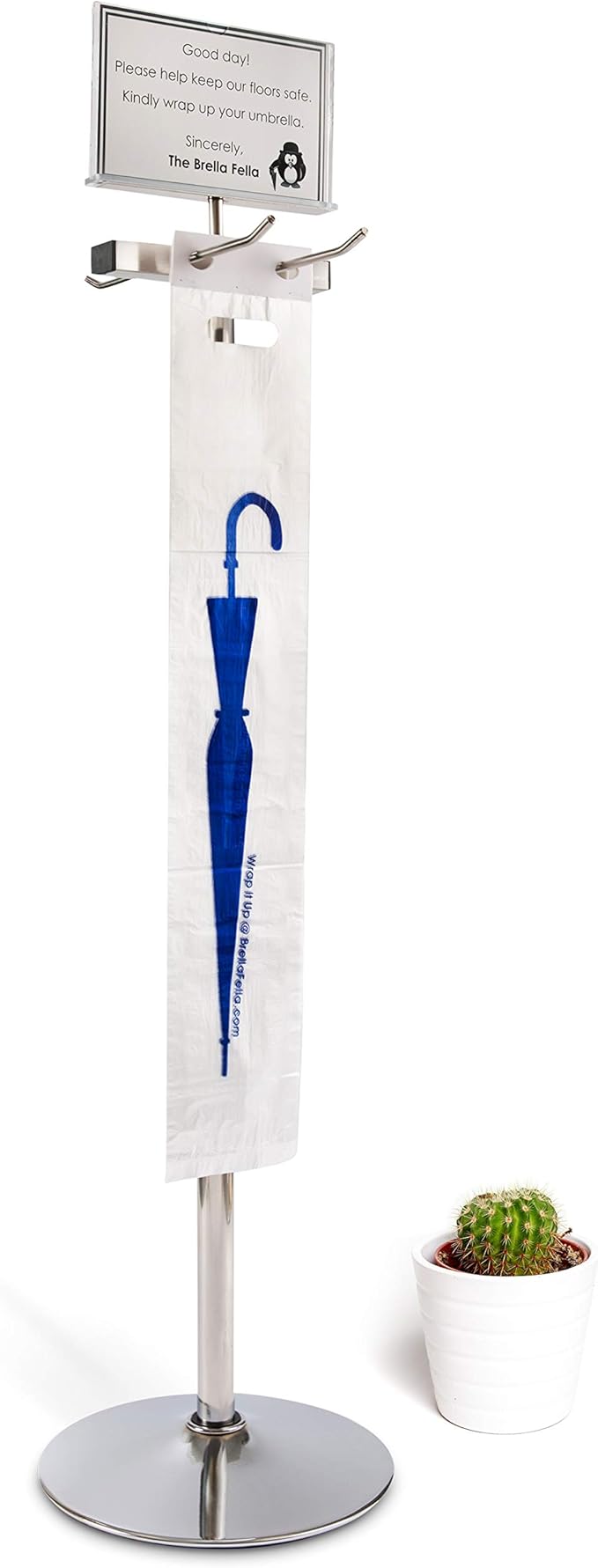 Umbrella Bag Wrapper Station with Sign Frame - Wrap Umbrellas for Rain - Be Safe, Wrap it up! - 100 Long Bags Included
