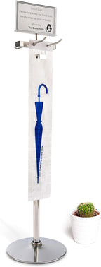 Umbrella Bag Wrapper Station with Sign Frame - Wrap Umbrellas for Rain - Be Safe, Wrap it up! - 100 Long Bags Included