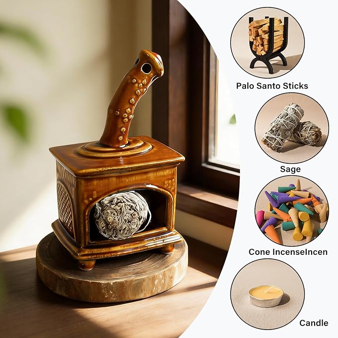 Farmland Brown Ceramic Palo Santo Holder & Mini Chiminea Smudge Bowl - Versatile Burner for Sage Sticks, Incense Cones, Copal & Candles - Perfect for Yoga,Zen Ash,Meditation & Mindfulness