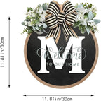Circular Surname Front Door Welcome Sign - 26 Letter House Wreath, Front Porch Decorations, Year-Round Home Decor (M)