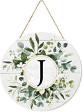 Smile Monogram Letter J Wreaths Wooden Welcome Sign, Family Last Name Initial Front Door Wall Decoration, Floral Spring Summer Porch Rustic Home Kitchen Decor