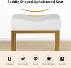 Saddle Seat Vanity Stool, Makeup Stool Chair with Metal Leg, U-Shaped Ottoman Foot Rest Stool, Small Square Chairs Under Desk for Vanity, Living Room, Bedroom, Modern Makeup Bench Linen White&Gold