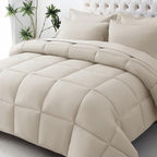 JOLLYVOGUE Twin XL Comforter Set, Ultra-Soft Bed in a Bag Twin XL Size 5 Pieces, Oeko-TEX Certified Bedding Set with Down Alternative Comforter, Sheets, Pillowcases & Shams, Oatmeal