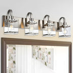 Brushed Nickel Bathroom Light Fixtures, 4 -Light Vanity Lighting Fixture Over Mirror with Clear Glass Shade Wall Sconce Lighting for Mirror Kitchen Living Room Bedroom Hallway