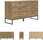 Signature Design by Ashley Deanlow Mid-Century Modern 6 Drawer Dresser with Safety Stop for Bedroom, Light Brown & Black