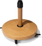 Patio Umbrella Base with 4 Wheels, 55lbs Round Heavy Duty Concrete Stand for Outdoor Market Umbrella, Wood Grain, Teak