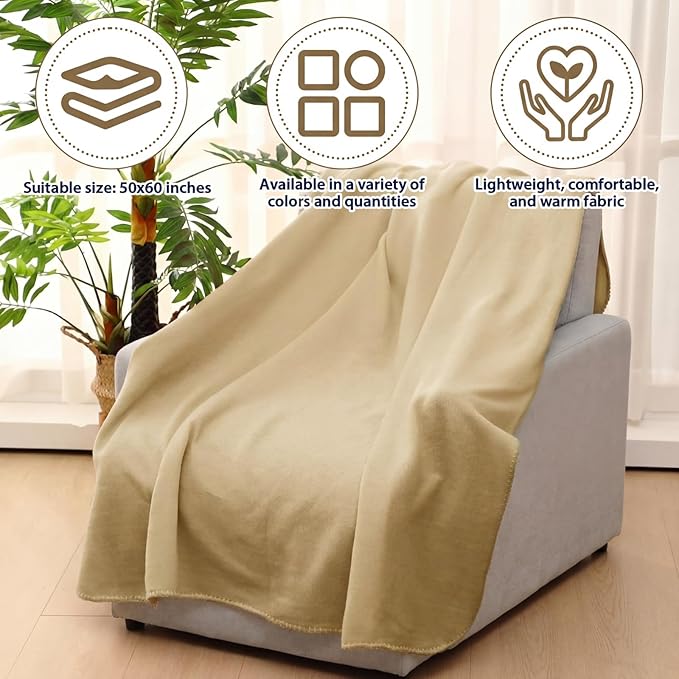 Newwiee 24 Pcs Fleece Throw Blankets Bulk 50'' x 60'' Oeko-tex Standard 100 Certified Spring Outdoor Wedding Guest Blankets Lightweight for Sleepover Donation Lap Pet Sofa Home (Khaki)