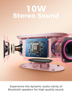 Wireless Charging Alarm Clock Radio: Qi Certified Fast Wireless Charger for iPhone Samsung - 10W Stereo Bluetooth Speaker - Dimmable Digital Clock with FM Radio for Bedroom Pink