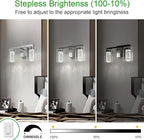 SineRise 2-Light Brushed Nickel Vanity Light with 3 Color Modes (3000K/4000K/6000K), Eye Protection LED Bathroom Light Fixture, Dimmable Modern Wall Light Over Mirror with Clear Glass Shade