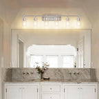 SOLFART 49.2 inch 6 Lights Vanity Light fixtures for Bathroom Vintage Bathroom Light Fixture Brushed Nickel Light Fixtures Above Mirror with Glass Shade (Exclude Bulb)