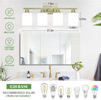 4-Light Bathroom Light Fixtures, Aged Brass Vanity Light with Milky White Shades, Bathroom Lighting Fixtures Over Mirror, Modern Bathroom Wall Lamp for Mirror Living Room Cabinet Bedroom
