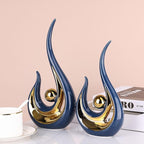 XMGZQ 2pcs Navy Blue Gold Modern Abstract Art Statue Table Decoration,Elegantes Ceramic Statue for Home Décor Accent,Mantel,Bookshelf,Centerpiece Table Decorations for Dining Room,adornos para sala